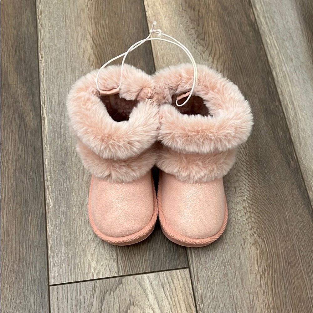 Soft Pink Slippers with Plush Fur Trim